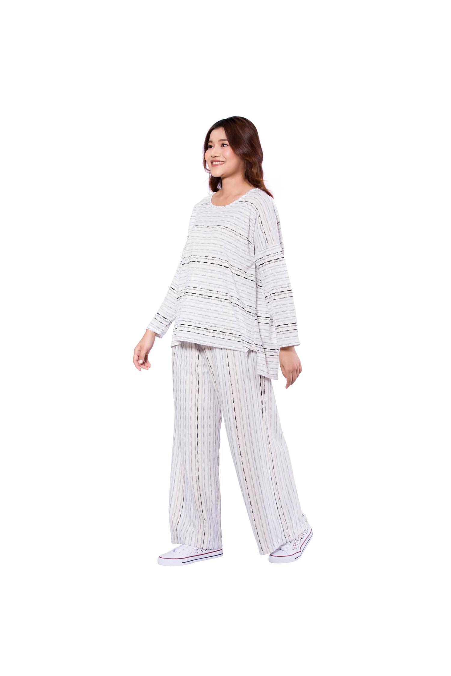 Wide leg cotton knit trousers